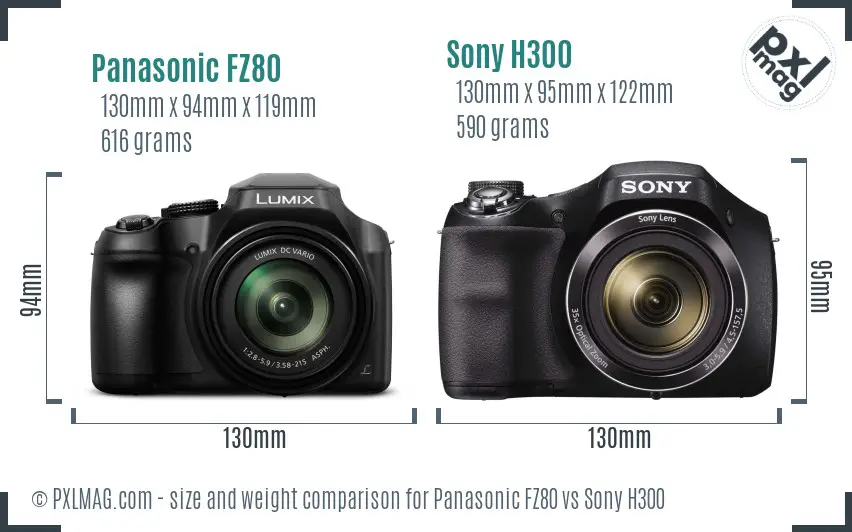 Panasonic FZ80 vs Sony H300 size comparison
