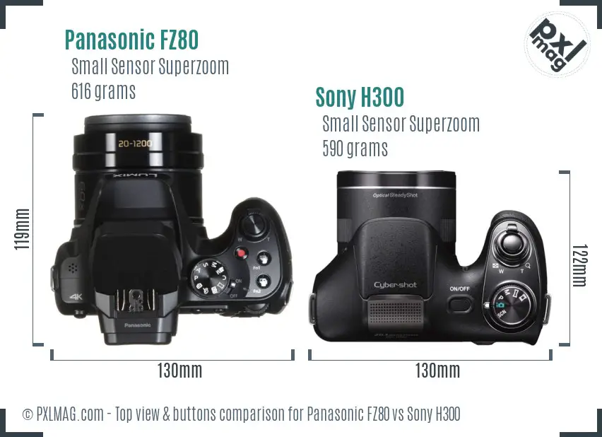 Panasonic FZ80 vs Sony H300 top view buttons comparison