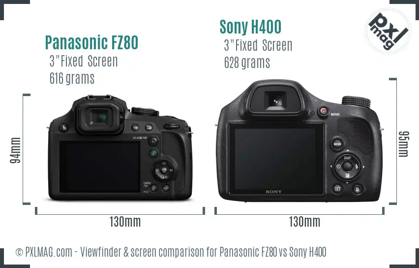 Panasonic FZ80 vs Sony H400 Screen and Viewfinder comparison