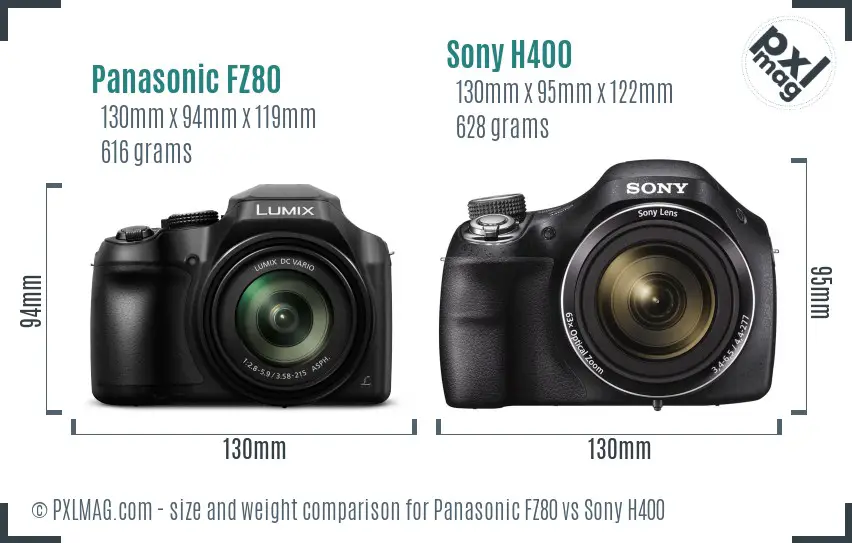 Panasonic FZ80 vs Sony H400 size comparison
