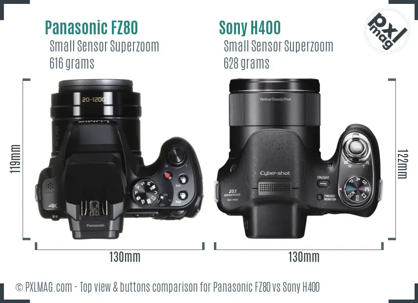 Panasonic FZ80 vs Sony H400 top view buttons comparison