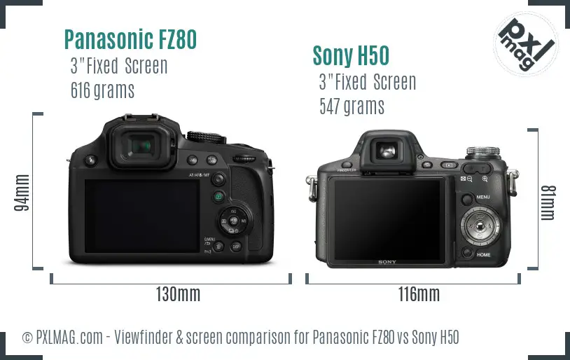 Panasonic FZ80 vs Sony H50 Screen and Viewfinder comparison