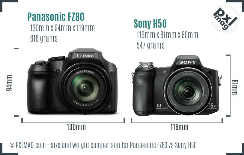 Panasonic FZ80 vs Sony H50 size comparison