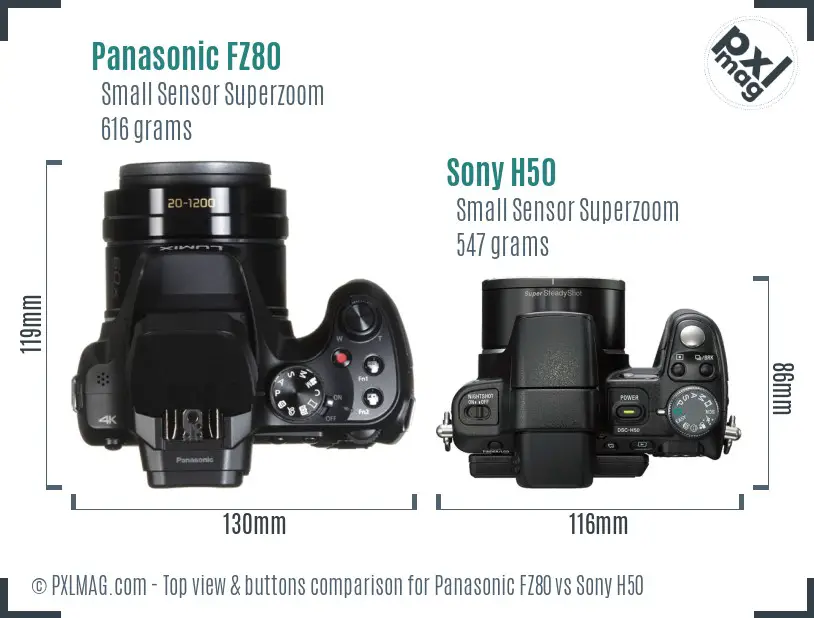 Panasonic FZ80 vs Sony H50 top view buttons comparison
