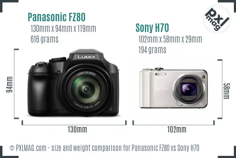 Panasonic FZ80 vs Sony H70 size comparison