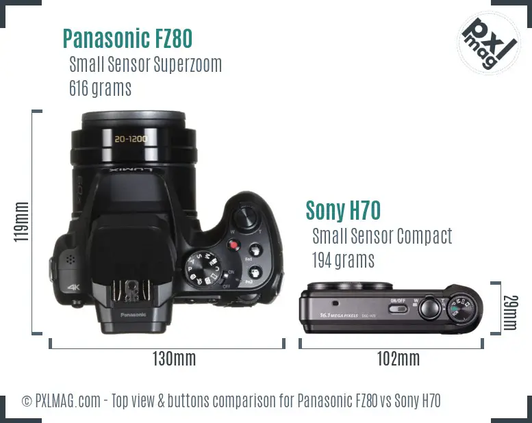 Panasonic FZ80 vs Sony H70 top view buttons comparison