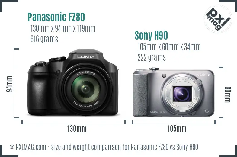 Panasonic FZ80 vs Sony H90 size comparison