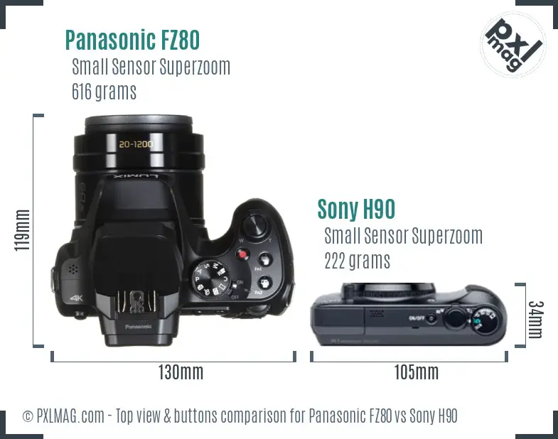 Panasonic FZ80 vs Sony H90 top view buttons comparison