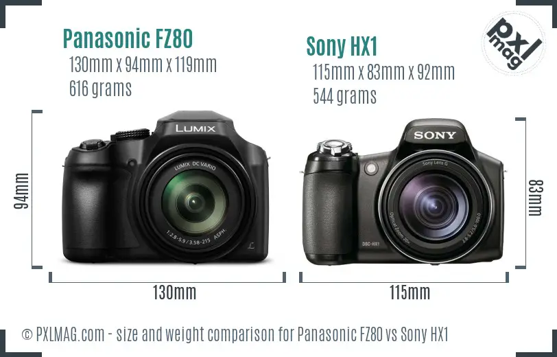 Panasonic FZ80 vs Sony HX1 size comparison