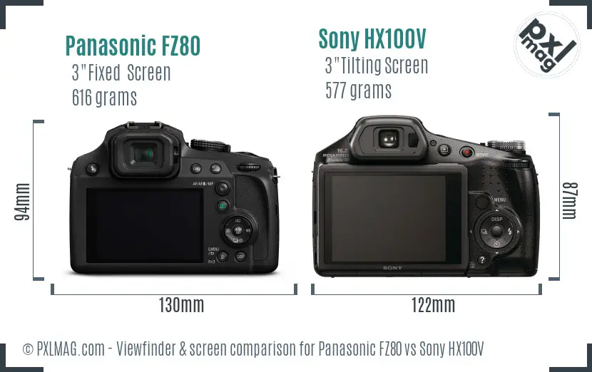 Panasonic FZ80 vs Sony HX100V Screen and Viewfinder comparison