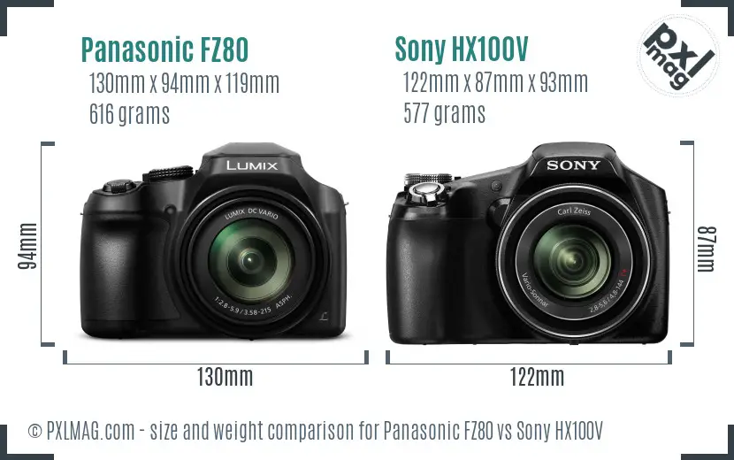 Panasonic FZ80 vs Sony HX100V size comparison