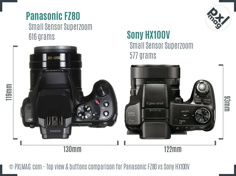 Panasonic FZ80 vs Sony HX100V top view buttons comparison
