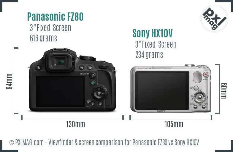 Panasonic FZ80 vs Sony HX10V Screen and Viewfinder comparison
