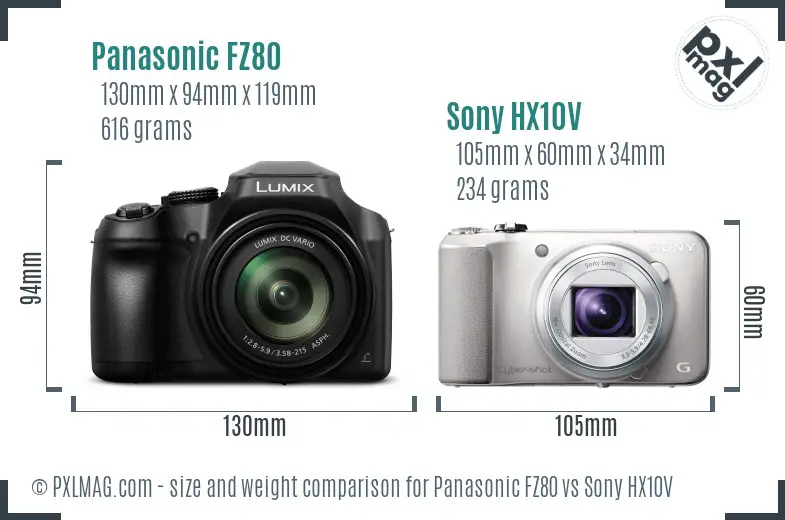 Panasonic FZ80 vs Sony HX10V size comparison