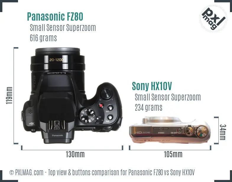 Panasonic FZ80 vs Sony HX10V top view buttons comparison