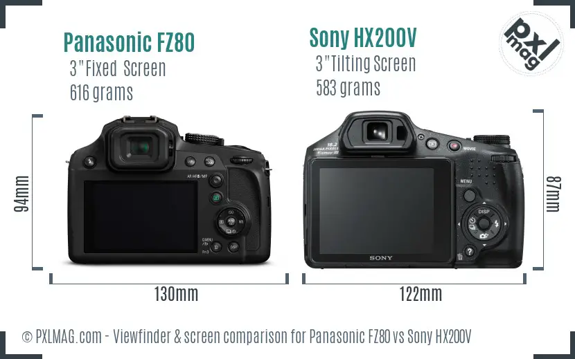 Panasonic FZ80 vs Sony HX200V Screen and Viewfinder comparison