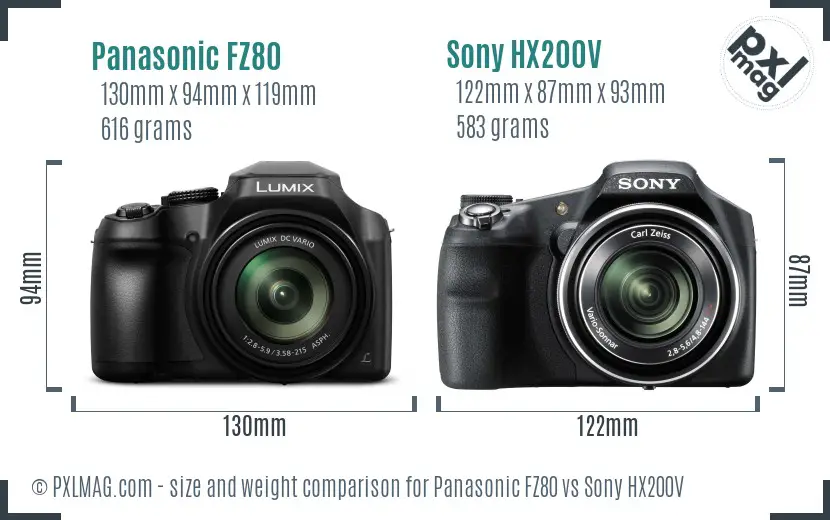Panasonic FZ80 vs Sony HX200V size comparison