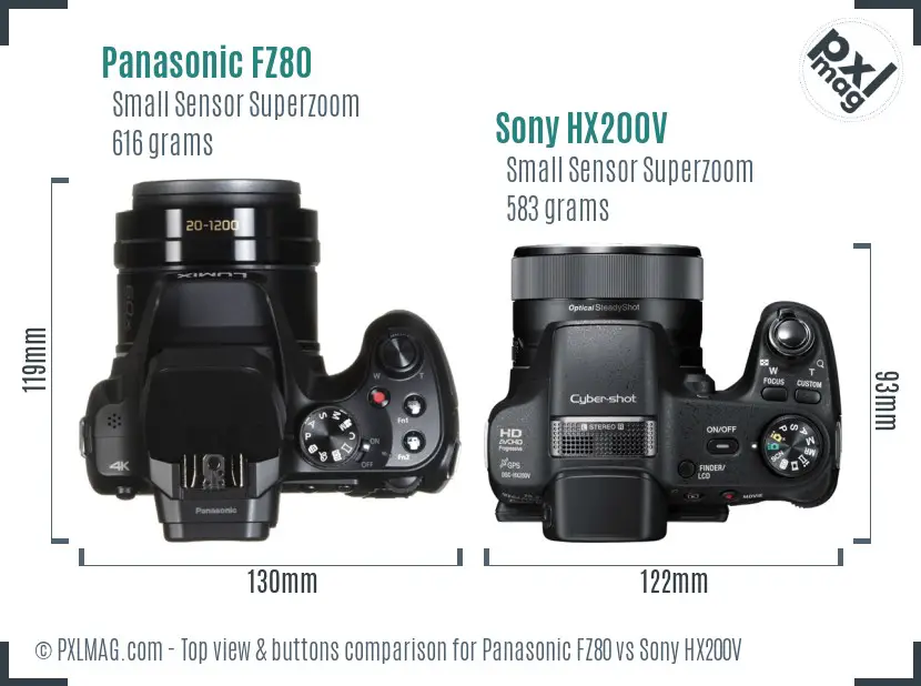 Panasonic FZ80 vs Sony HX200V top view buttons comparison