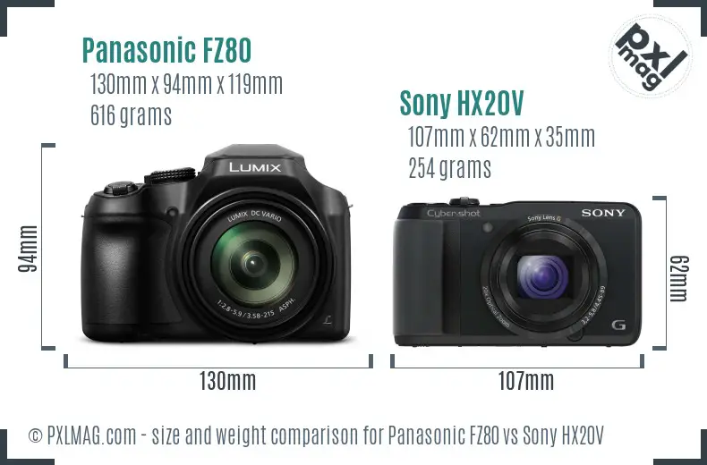 Panasonic FZ80 vs Sony HX20V size comparison