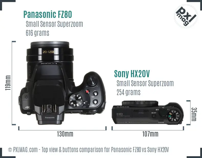 Panasonic FZ80 vs Sony HX20V top view buttons comparison