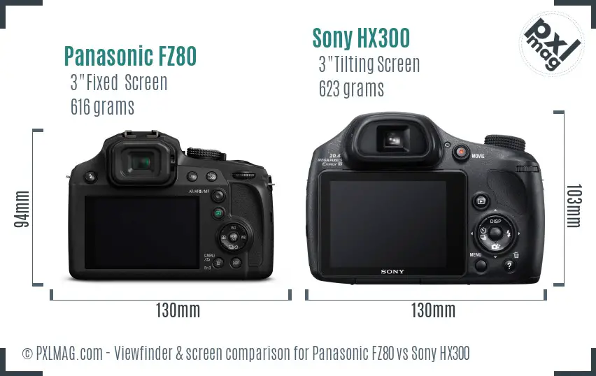 Panasonic FZ80 vs Sony HX300 Screen and Viewfinder comparison