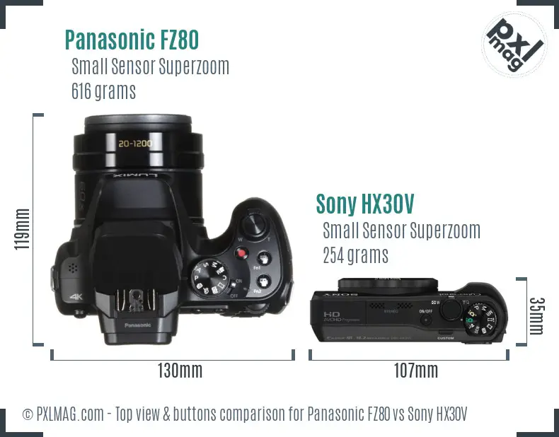 Panasonic FZ80 vs Sony HX30V top view buttons comparison