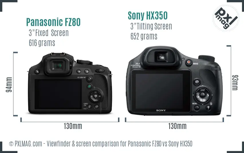 Panasonic FZ80 vs Sony HX350 Screen and Viewfinder comparison