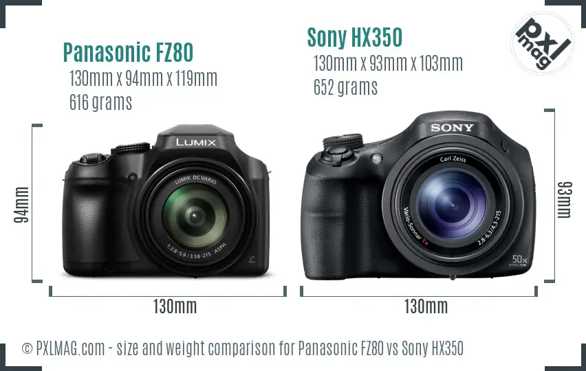 Panasonic FZ80 vs Sony HX350 size comparison