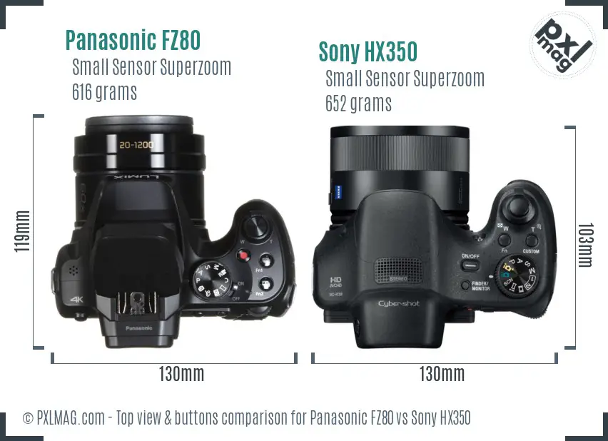 Panasonic FZ80 vs Sony HX350 top view buttons comparison