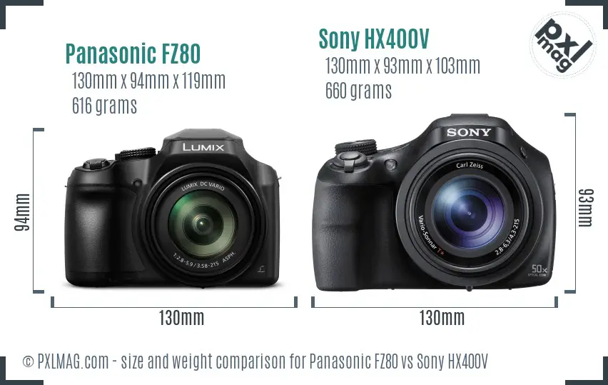 Panasonic FZ80 vs Sony HX400V size comparison