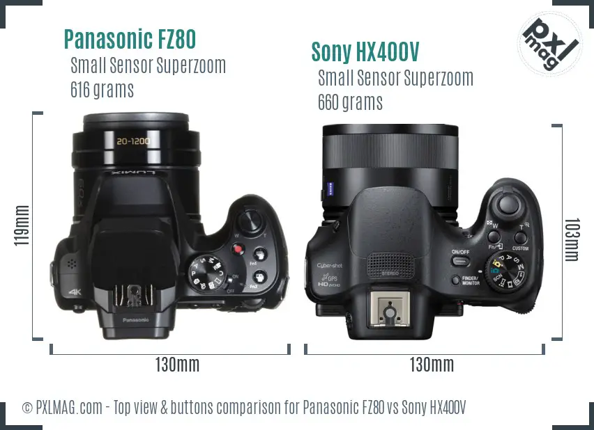Panasonic FZ80 vs Sony HX400V top view buttons comparison
