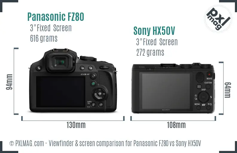 Panasonic FZ80 vs Sony HX50V Screen and Viewfinder comparison