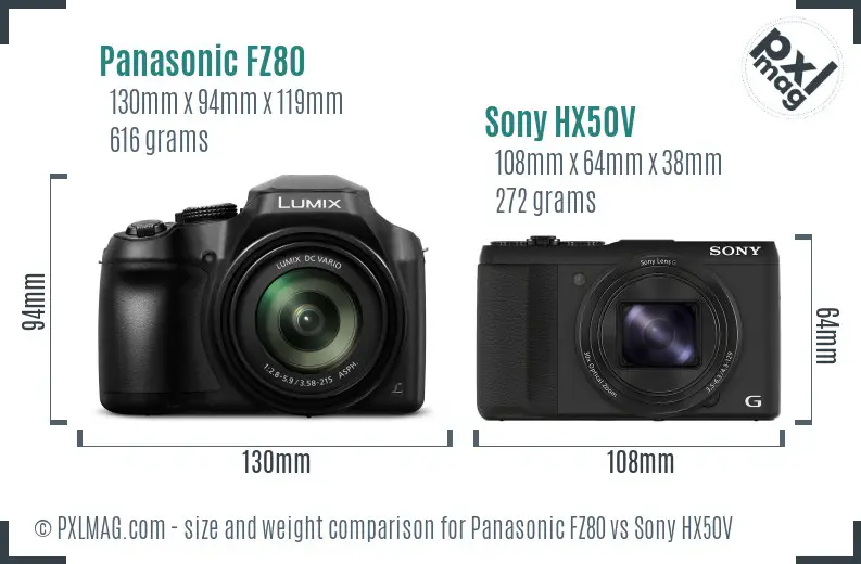 Panasonic FZ80 vs Sony HX50V size comparison