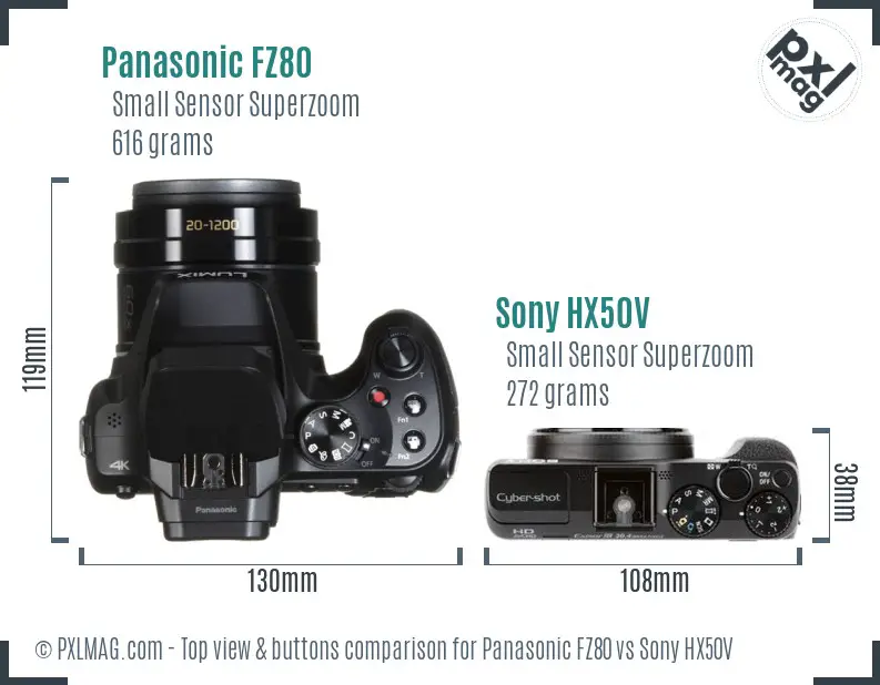Panasonic FZ80 vs Sony HX50V top view buttons comparison
