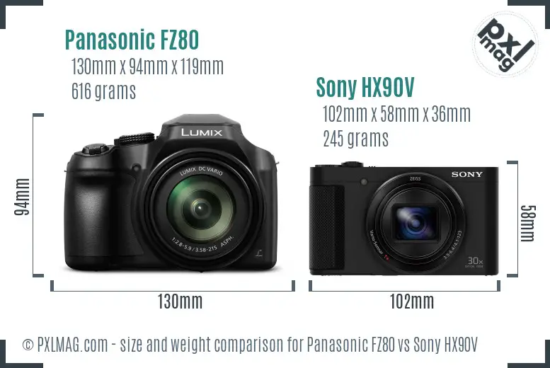 Panasonic FZ80 vs Sony HX90V size comparison