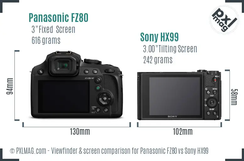 Panasonic FZ80 vs Sony HX99 Screen and Viewfinder comparison