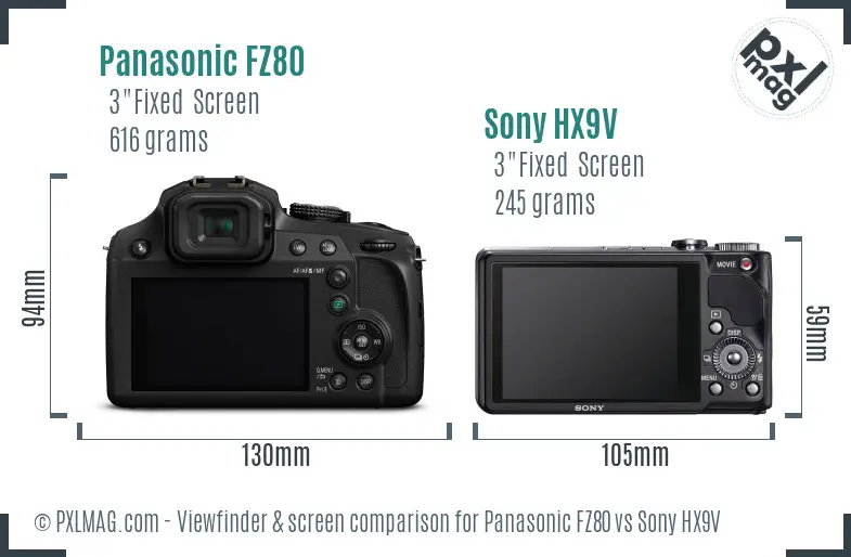 Panasonic FZ80 vs Sony HX9V Screen and Viewfinder comparison