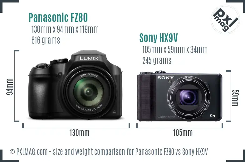 Panasonic FZ80 vs Sony HX9V size comparison