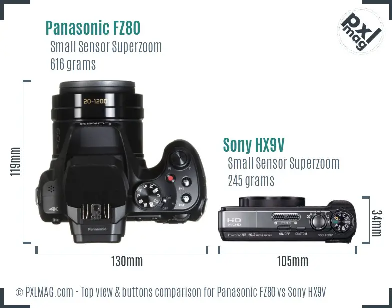 Panasonic FZ80 vs Sony HX9V top view buttons comparison