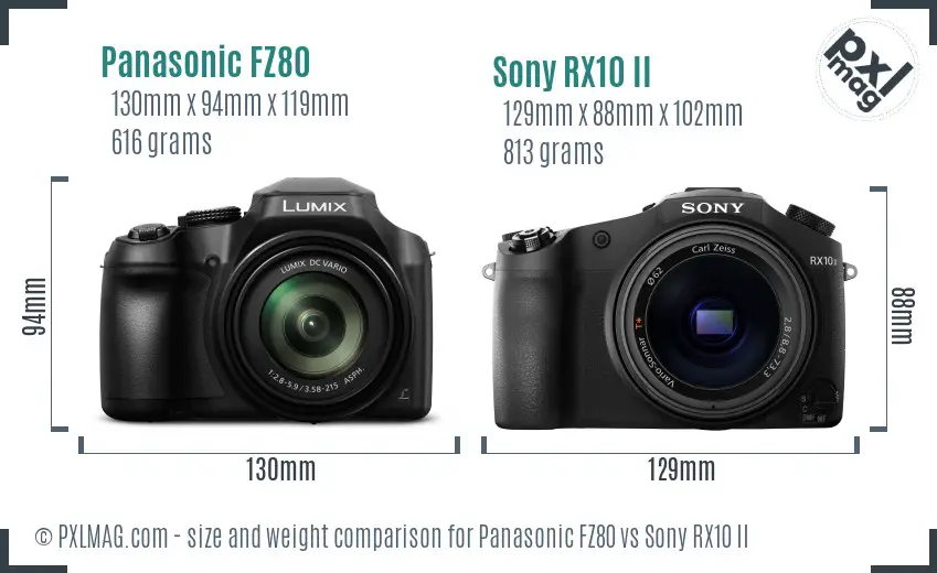 Panasonic FZ80 vs Sony RX10 II size comparison