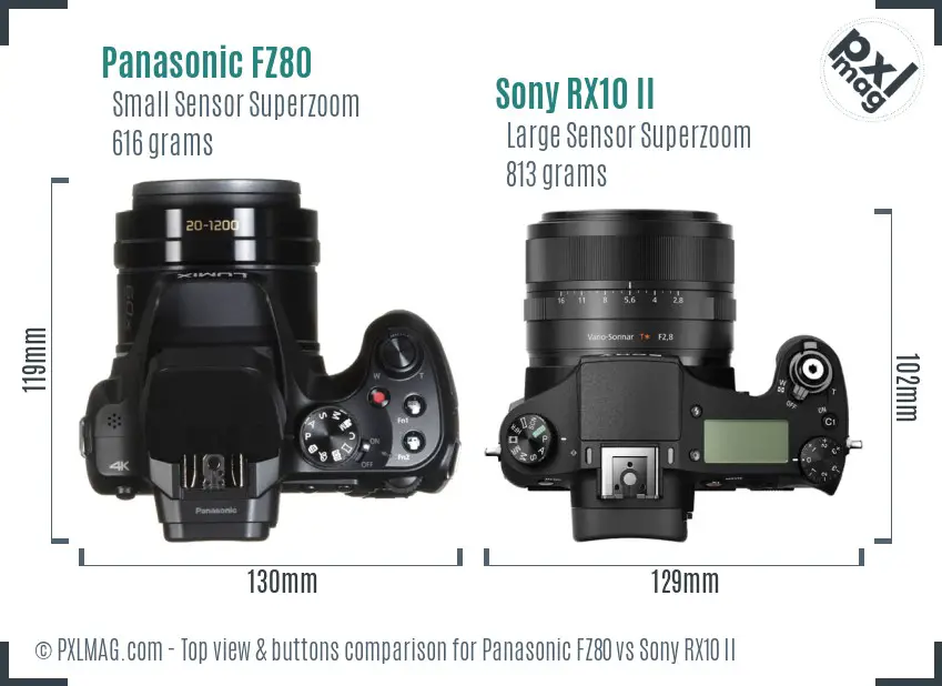 Panasonic FZ80 vs Sony RX10 II top view buttons comparison
