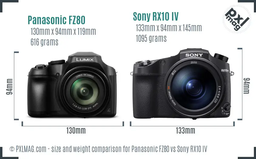 Panasonic FZ80 vs Sony RX10 IV size comparison