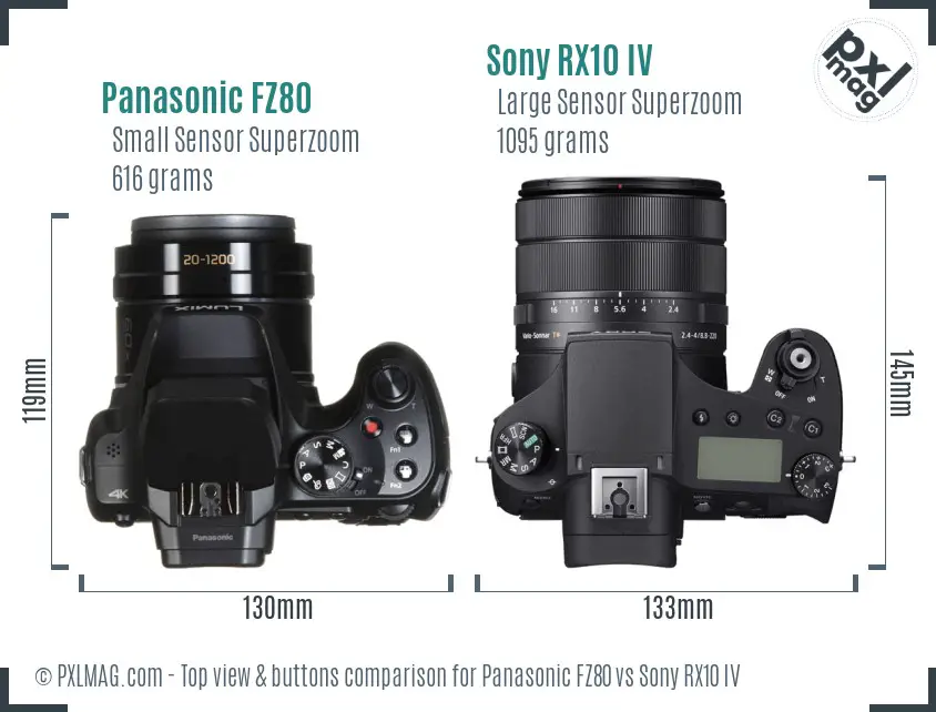 Panasonic FZ80 vs Sony RX10 IV top view buttons comparison