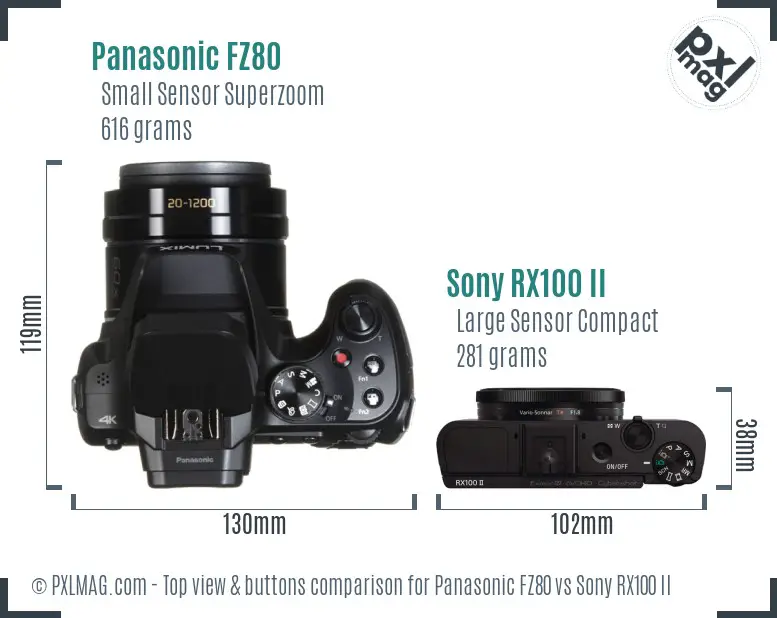 Panasonic FZ80 vs Sony RX100 II top view buttons comparison Panasonic FZ80 vs Sony RX100 II top view buttons comparison