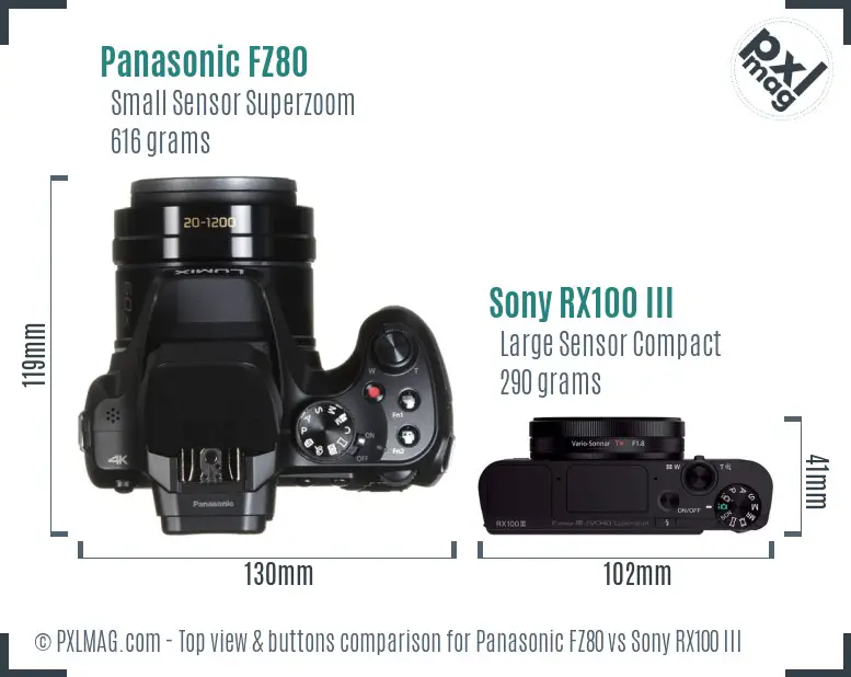 Panasonic FZ80 vs Sony RX100 III top view buttons comparison