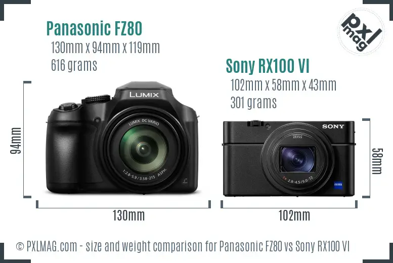 Panasonic FZ80 vs Sony RX100 VI size comparison