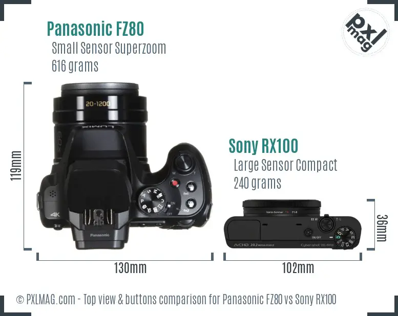 Panasonic FZ80 vs Sony RX100 top view buttons comparison