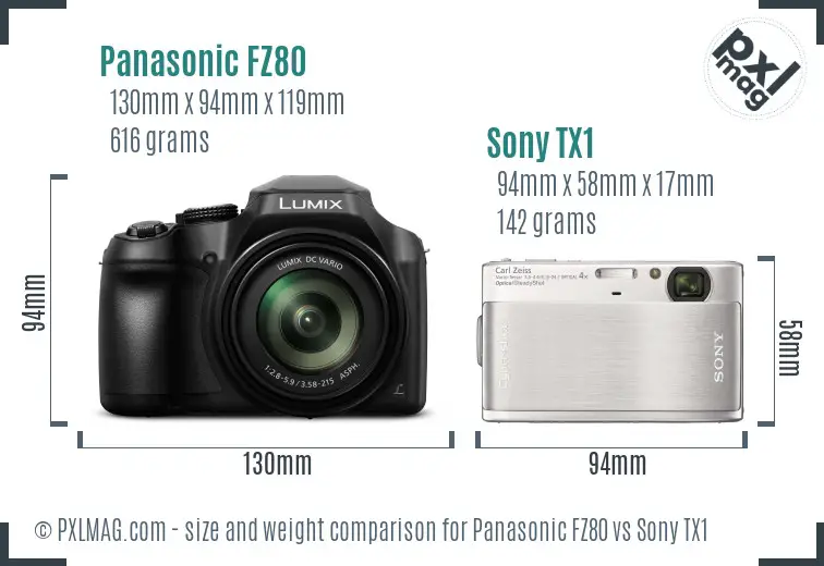 Panasonic FZ80 vs Sony TX1 size comparison