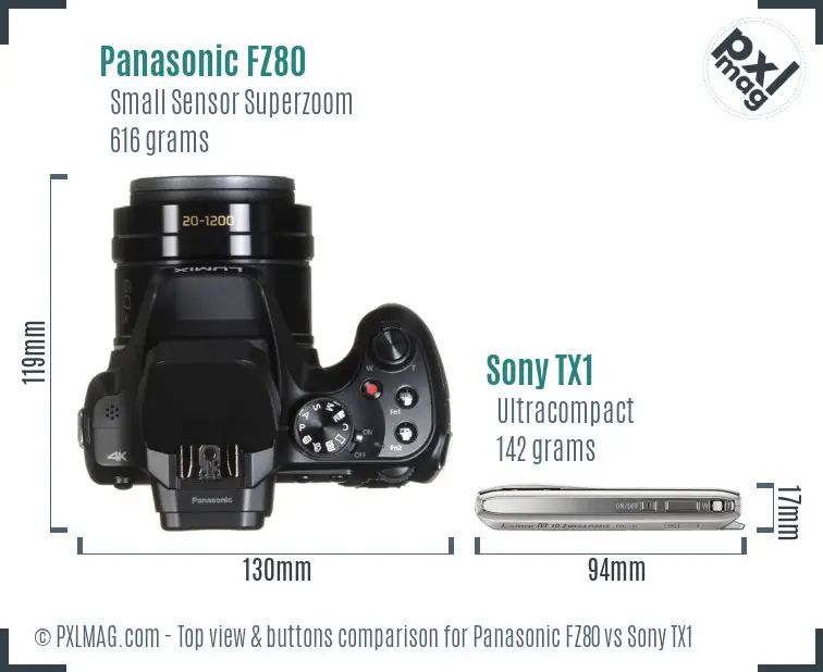 Panasonic FZ80 vs Sony TX1 top view buttons comparison