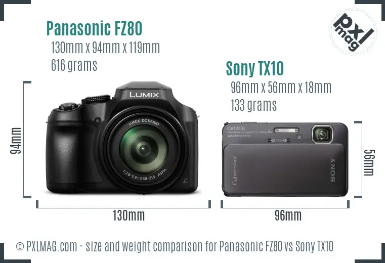 Panasonic FZ80 vs Sony TX10 size comparison Panasonic FZ80 vs Sony TX10 size comparison